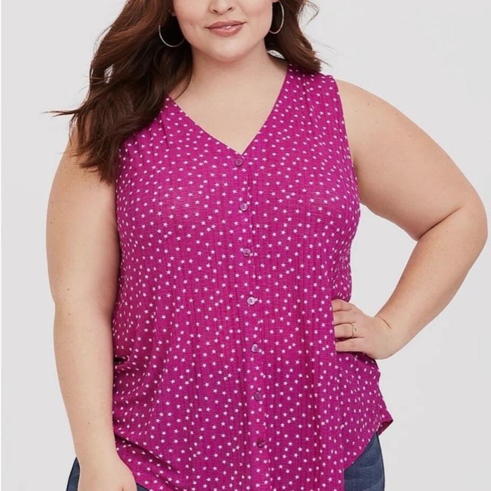 torrid Fuchsia Star-Print Button Front Sleeveless Top